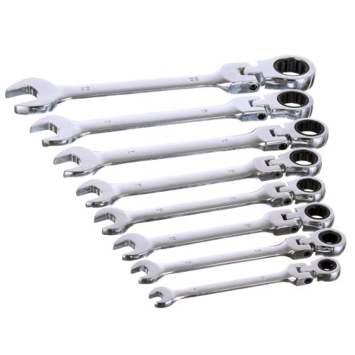 Csuklós racsnis csillag-villás kulcs készlet, 8 részes (8-22 mm, CrV)