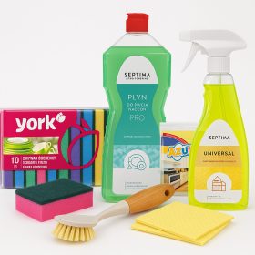   Konyhai Tisztító Max Csomag – Mosogatószivacs + Törlőkendő + Bambusz Kefe + Zöldalmás Mosogatószer + Universal