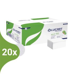   Lucart Eco V150 környezetbarát hajtogatott kéztörlő - fehér 2 rétegű, 150 lapos (Karton - 20 csomag)