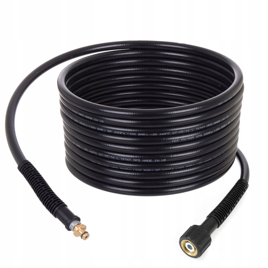 Basic magasnyomású tömlő 5 méteres, nylon fonattal, M22x1,5 menet – régi típusú sasszeges csatlakozó, Karcher K sorozathoz