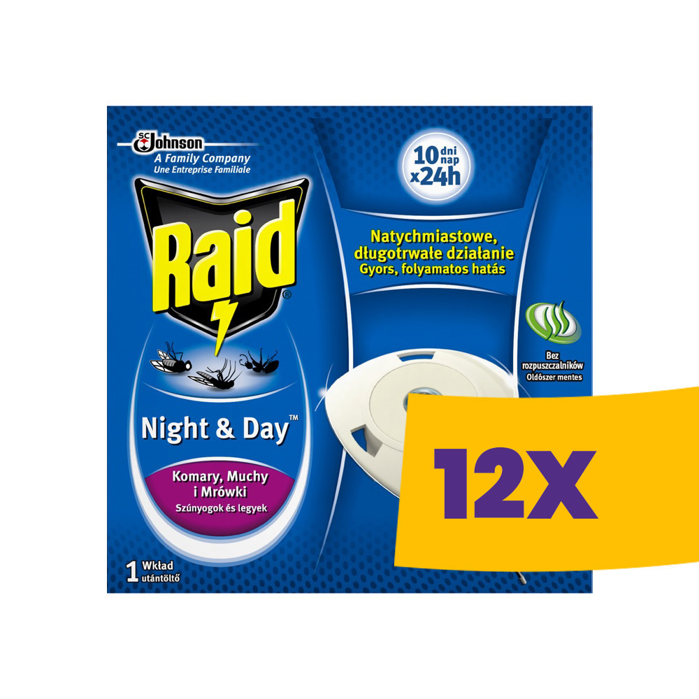 Raid Night & Day szúnyog- és légyirtó párologtató utántöltő (Karton - 12 db)